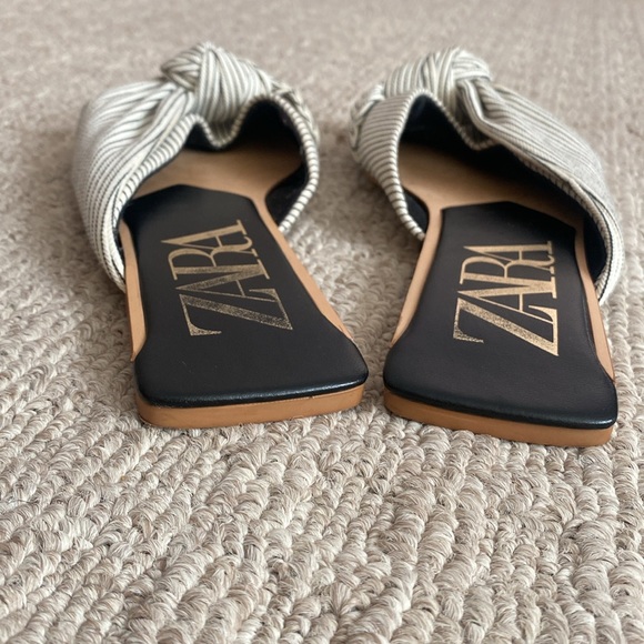 Zara Knotted Striped Mules Slip On Bow Flats size 40 US size 9 - Picture 10 of 12